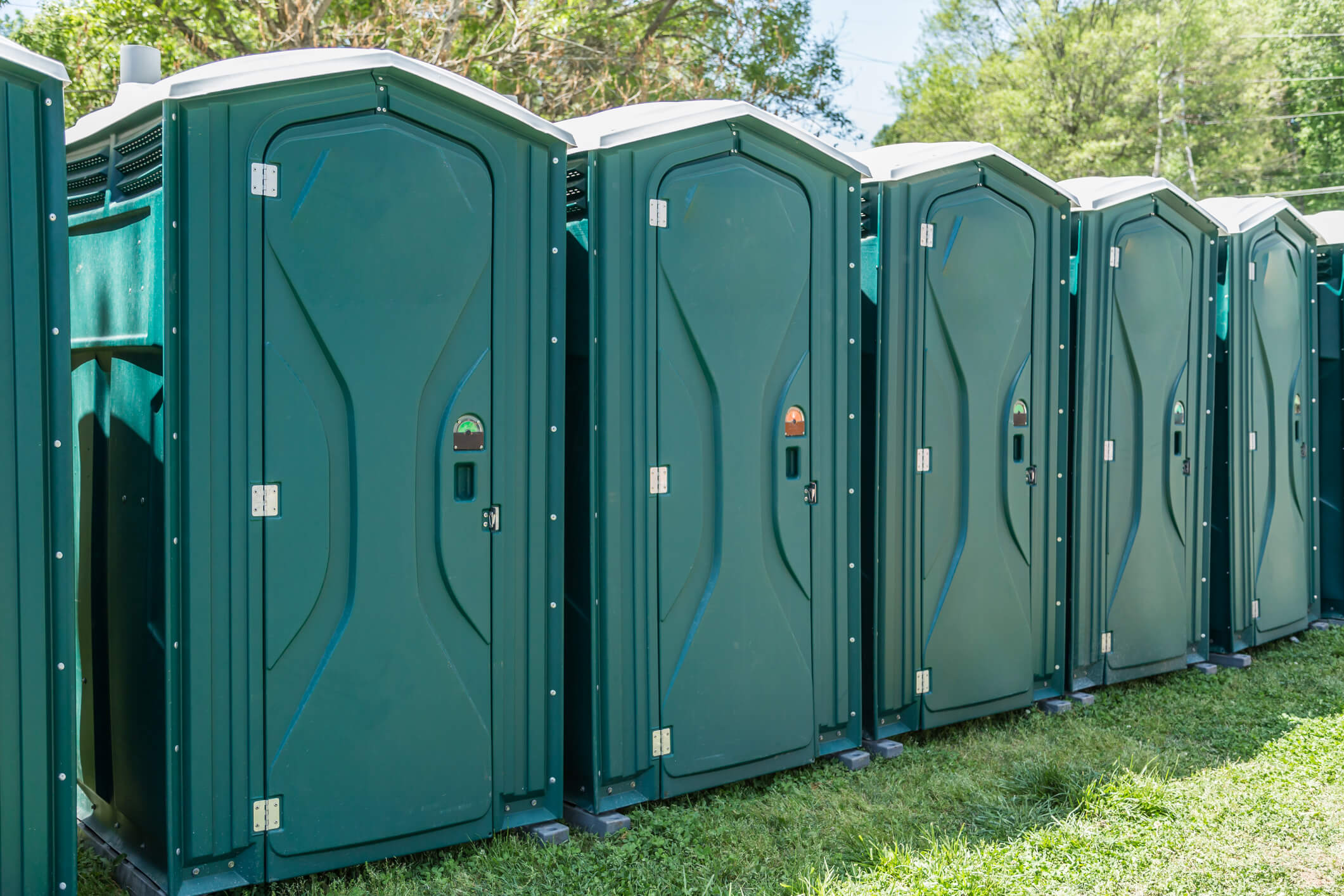 Line of Portable Toilets